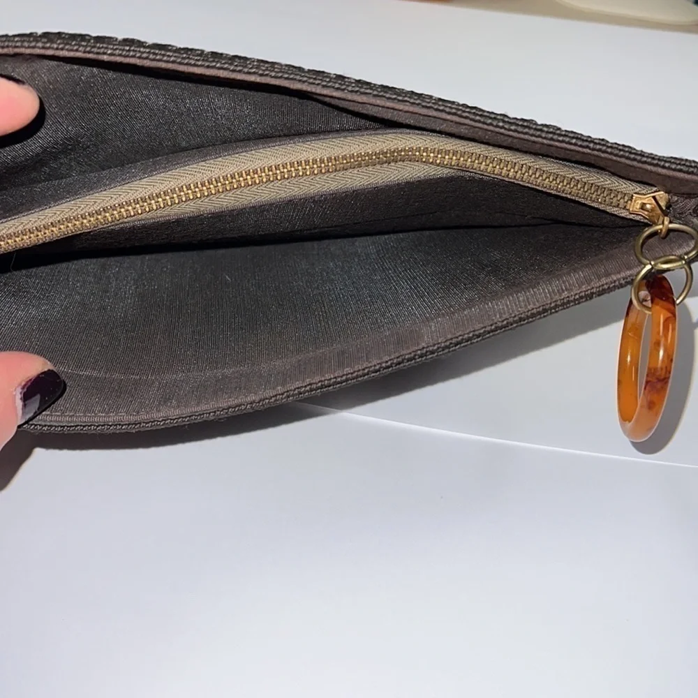 Laurel Genuine Corde Brown Cord Woven Zip Clutch Bag